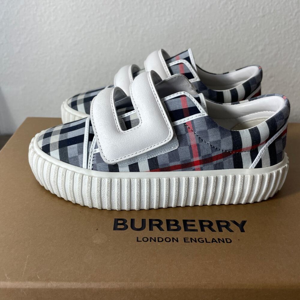 Burberry Kids Mark Pale Blue Check Sneakers Low Top Straps Size EUR 29 10.5